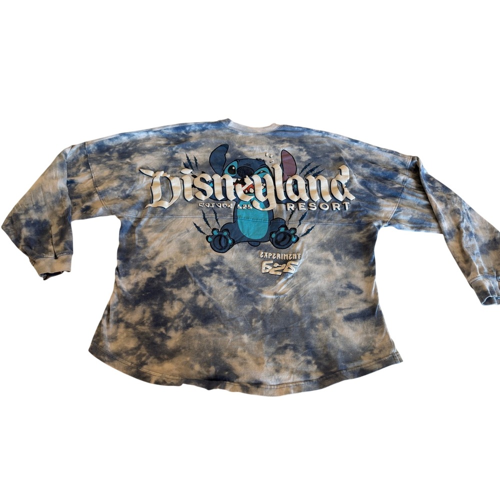 Disney Spirit Jersey Stitch Disneyland Resort Blue White Tie Dye‎ Long Sleeve XL